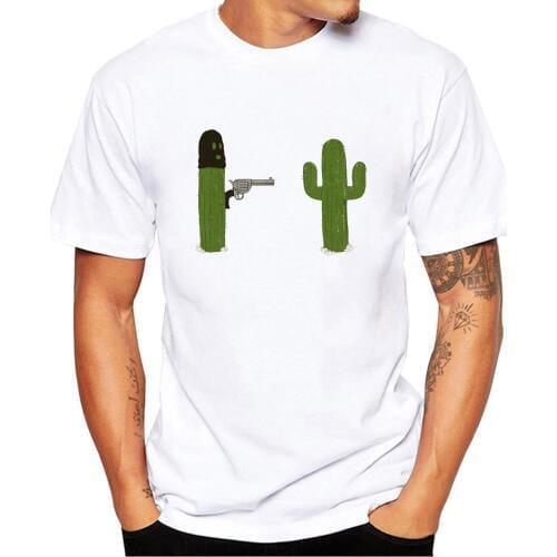 Cactus Funny Men Collar T Shirt Basic Casual T-shirt Men Short Sleeve Tshirt Men Funny Tumblr Graphic Elastic Tee Shirt