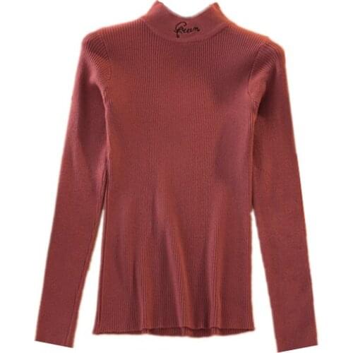 ZB3853 autumn winter 2020 new womens wear semi-turtleneck pullover long sleeve slim letter knit sweater cheap wholesale