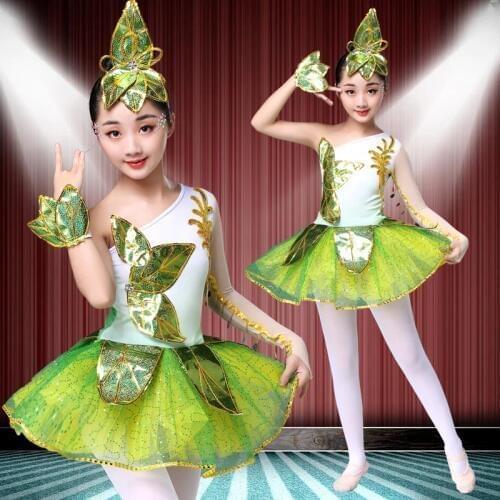 Green kindergarten dance costumes for girls kindergarten dance costumes flower dance clothing festival performance clothing