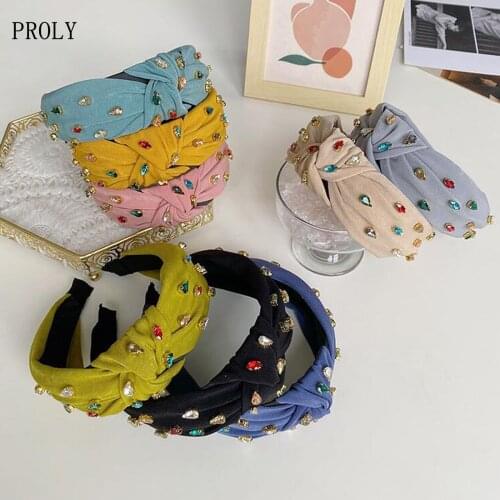 PROLY New Fashion Women Hair Accessories Shining Rhinestone Hairband Baroque Headwear Center Knot Casual Headband Wholesale