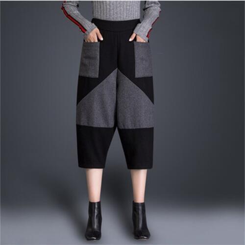 Female autumn winter Korean woolen Calf-Length Pants loose woolen harem pants new European and American Woolen casual pants
