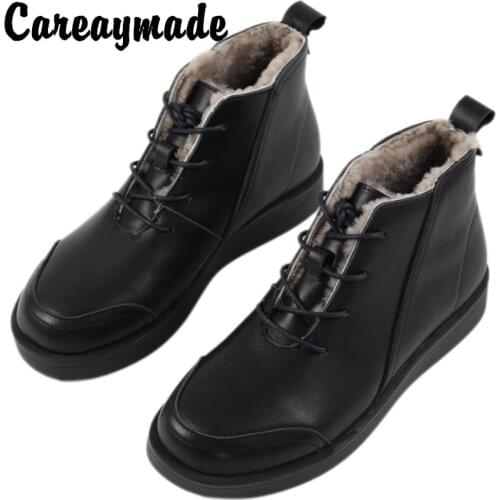 Careaymade-Genuine leather casual Snow boots women fur winter new real wool short boots retro round head plush cotton shoes