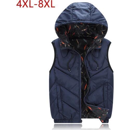Plus Size 4XL-8XL Cotton Thick Vest Winter Autumn Male Casual Warm Parka Varsity Padded Sleeveless Jacket Mens Baggy Waistcoat