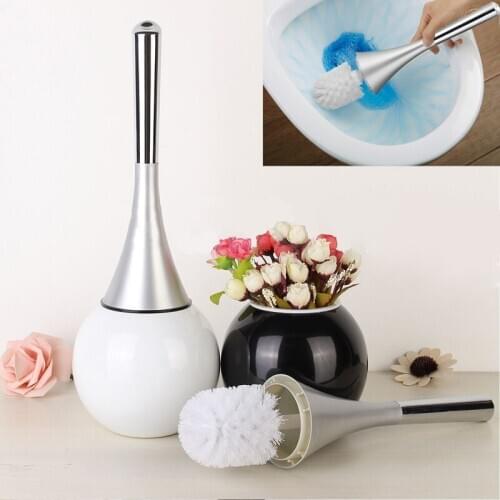 1 Pcs Toilet Brush Creative Bathroom Toilet Scrub Cleaning Brush Holder Set with Stainless Steel Base