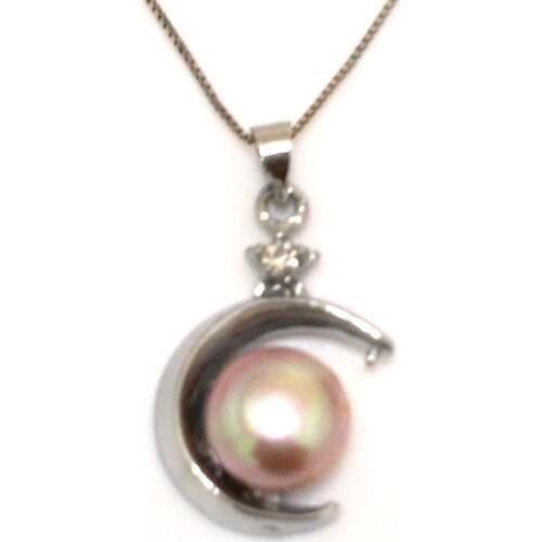 18 inches 10-11mm Natural Lavender Button Pearl Moon Style Sterling Slver Pendent Necklace