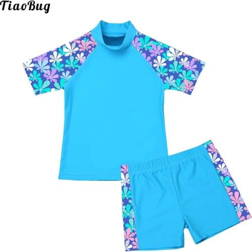 TiaoBug 3 To 12 Years Summer 2Pcs Kids Girls Tankini Floral Printed Swimsuit Swimwear Tops With Bottoms Bathing Suit