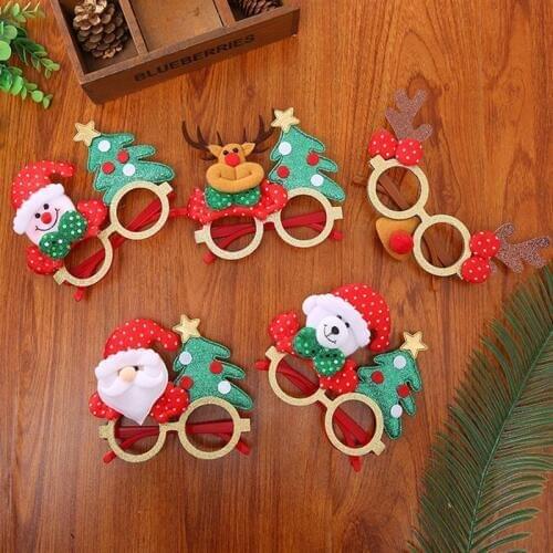4 Pairs Christmas Glasses Frame Christmas Ornaments Lovely Round Frame Funny Glasses Party Glasses Party Accessories