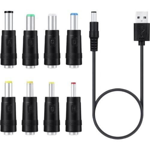 8in1 5V USB to DC 5.5x2.1mm 3.5mm 4.0mm 4.8mm 6.4mm 5.5x2.5mm Plug Charging Cord for Fan Speaker Router LED Lamp