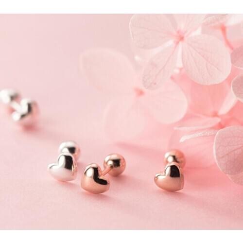 925 Sterling Silver Heart Screw Back Cartilage Helix Earrings A1833