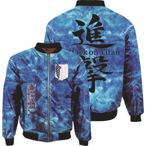 Anime Attack on Titan Hoodies 3D Printed Sweatshirts Thicken Bomber Jacket Mens Winter Flight Coat Adult Baseball Coat