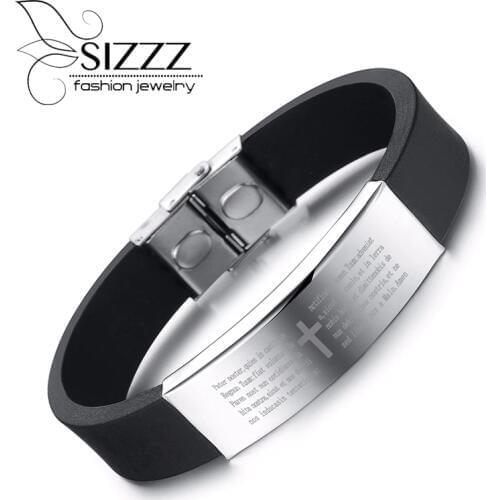 SIZZZ 22cm Long 14mm Wide Tide of silicone Bracelet&Bangles smooth teen cool cross Bracelet&Bangles for men