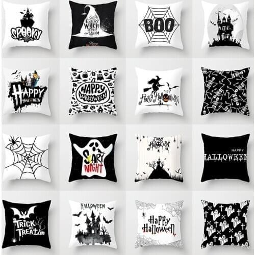 Black and white skull pumpkin Printing Series Decorative Pillowcase Cushions for Sofa Polyester Pillowcover Decorative
