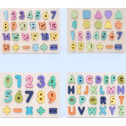 Baby Early Learning Wooden Puzzle Digital Alphabet Cognition Montessori Math Games 3D Jigsaw Educational Toys