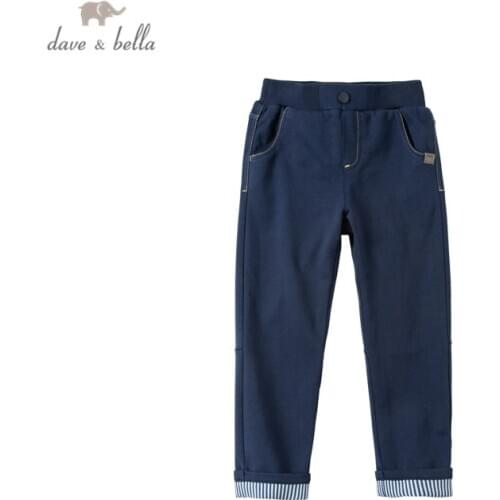 DKH15806 dave bella spring 5Y-13Y kids boys fashion solid pockets pants children boutique casual full-length pants