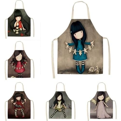 Cartoon cute girl apron aprons for woman apron dress linen apron coffee shop accessories black apron apron kitchen cafe Apron