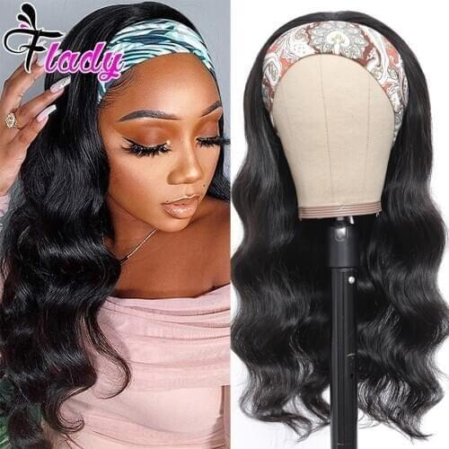 Flady Hair Body Wave Headband Scarf Wig Glueless Human Hair for African American Women Affordable Headband Wig Beginner Friendly