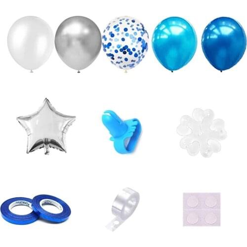 Blue Balloon Garland Latex Balloon Confetti, Knotting Tool, Tape and Adhesive Decoration, for Boy Birthday Parties