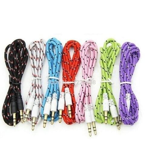 HOT 3.5mm Audio Aux Male Stereo Woven Fabric Braided Cable For mp3 DVD MP4 pc 100pcs/lot