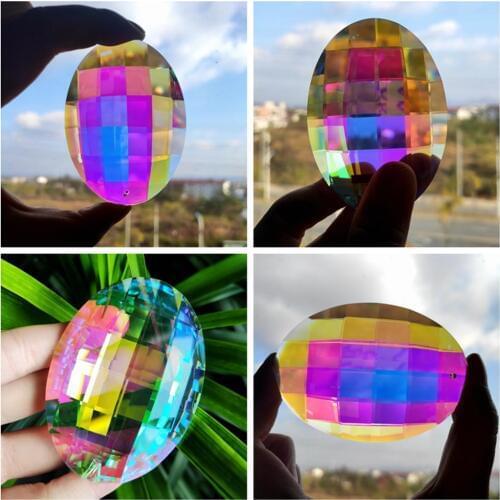 H&D Colorful Oval Drop Hanging Crystals Chandelier Prisms Rainbow Maker Suncatcher Feng Shui Ornament 76mm Home Wedding Decor