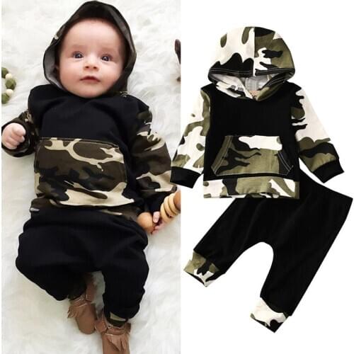 0-3Y Boy 2Pcs Set Baby Boy Casual Hooded Kids Tops Pants Toddler Outfits Set Clothes