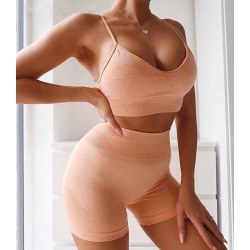 Summer Seamless Sport Set Women Two 2 Piece Solid Color Top Bra With Paded High Waist Shorts Ssuit Workout Outfit Sets