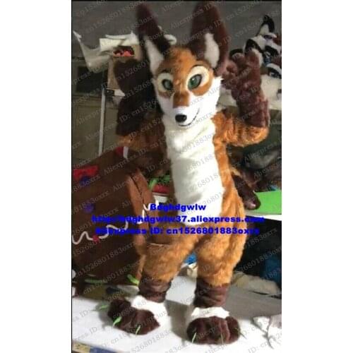Brown Long Fur Furry Wolf Husky Dog Fursuit Mascot Costume Adult Cartoon Character Temple Fair Merchandise Street zx2990