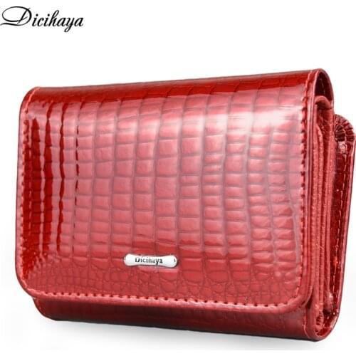 DICIHAYA NEW 2020 Genuine Leather Women Wallet Samll Women Leather Wallets Brand Coins Purse Red COW Leather Wallets Card Holder