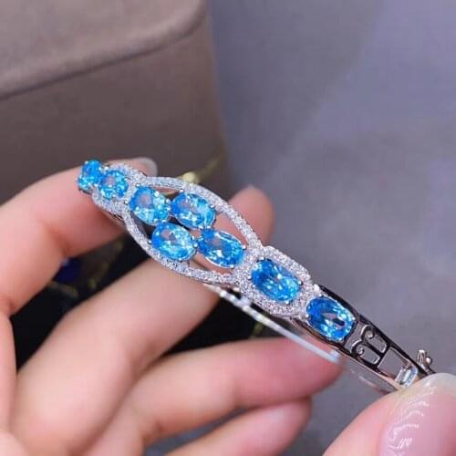 Personality Trend Top Quality 100% Natural and Real Topaz Bangle 925 sterling silver Fashion Topaz Bangle