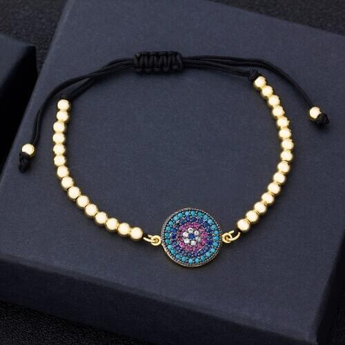 Hot Sale Delicate Evil Eye Copper Beads Handmade Bracelet Adjustable Zirconia Statement Jewelry For Women Party Wedding Gifts