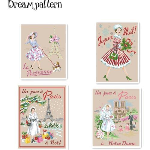 Shopping in Paris cross stitch package Christmas wedding 14ct 11ct flaxen linen cloth cotton silk embroidery handmade needlework