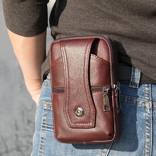Luufan Genuine Leather Men Waist Bag Cowhide Outdoor Satchel Shoulder Bag Phone Pouch Male Small Crossbody Bag Belt Fanny pack