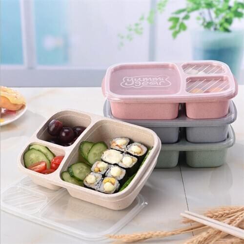 Kitchen Lunch Box Reusable 3 Compartment Plastic Divided Food Storage Container Boxes Students Worker Portable tableware #306