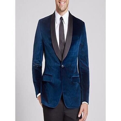 Navy Blue Velvet Shawl Lapel Men Suit 2020 Latest Coat Pant Designs Formal Slim Fit Prom Tuxedo Custom 2 Piece suits Vestidos
