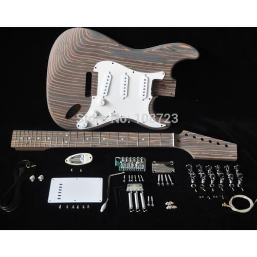 DIY Electric Guitar Kit with Zebrawood Body Zebra Wood Neck and Fingerboard 22 Fret S S S Pickups Builder Kits