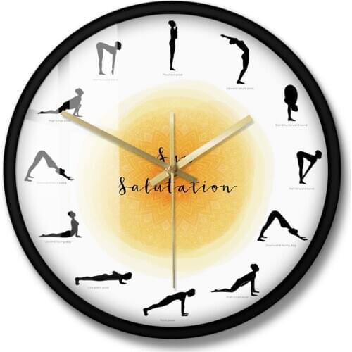 Yoga Pose Silhouette Wall Clock Surya Namaskar Sequence Non ticking Sun Salutation Wall Clock Yoga Studio Decor Gift For Yogis
