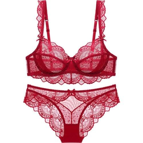 New Ultra-Thin Hollow Push Up Ladies Underwear Large Size A-E Cup Bra Sexy Lace Lingerie Set