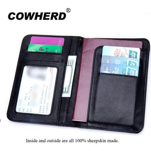 Cowherd Pure Manual Weaving Sheepskin Leather Men Women Passport Cover Bag Business Card Holder Passport Wallet High Quality