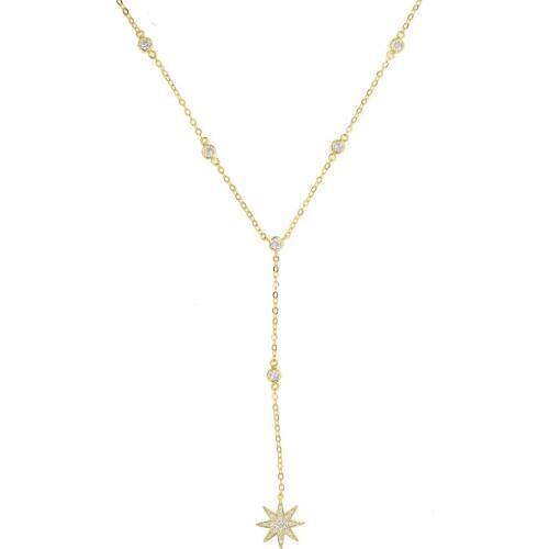 North star charm cz station lariat Y necklace 3 colors CZ gorgeous modern women jewelry