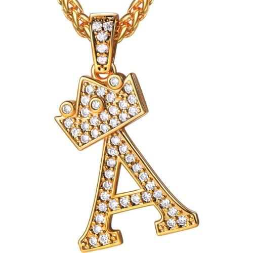 Charming Crown Initials Letter Pendant Chain Necklace Decorated with Austrian Rhinestone A-T iced out gifts Free Shipment P3443G