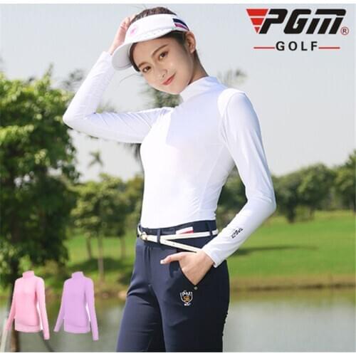 PGM Women Golf T-shirt Sport Clothing Long Sleeve Sun Protection Golf Tops An-UV Breathable Cool Ice Silk Ladies Golf Apparel
