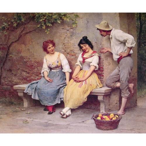 Portrait Wall Art Oil Painting Reproduction Eugene de Blaas The Flirt Painting on Canvas for Room Decor Hand Painted