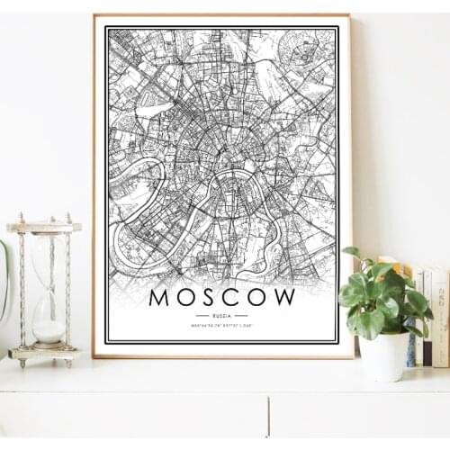 Moscow City Map Poster St. Petersburg and Novosibirsk Map Art Print Russia Map Canvas Painting Home Office Wall Decoration