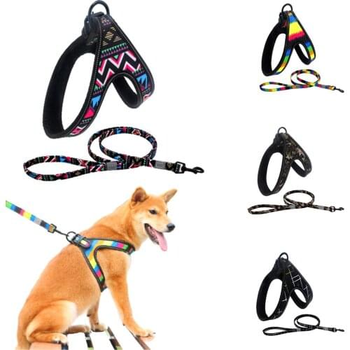 Dog Harness Leash Set With Reflective Strap Personality Bohemian Style Pet Harnesses Walking Lead Leash For Dog Accessories