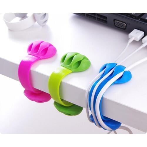 Durable Line Fixer Winder Good Elasticity Mobile Phone Computer Lines Desk Organizer Colorful Wire Cord Cable Holder Clip SN2096
