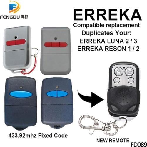 5PCS ERREKA LUNA ERREKA RESON compatible electric gates remote controls for command garage barrier fixed code key fod 433.92Mhz