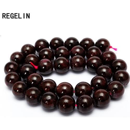 REGELIN Round Garnet Stone Beads 4/6/8/10/12mm Round Crystal Quartz Loose Beads 1strip DIY Bead Bracelet Craft Jewelry Making