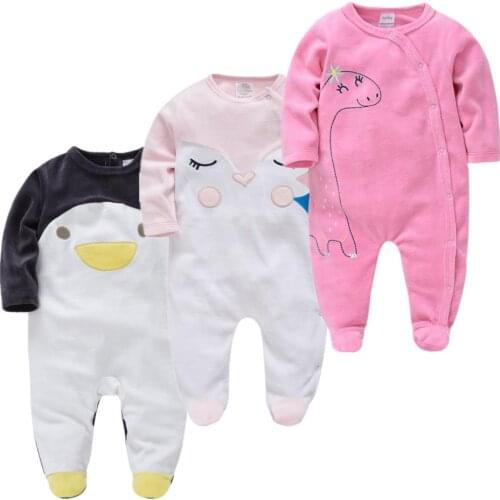 Roupas De Bebe Cartoon New Baby Girl Clothing Velvet Christmas Newborn Baby Boy Footie Warm Flannel Toddler Unisex Overall 0-12M