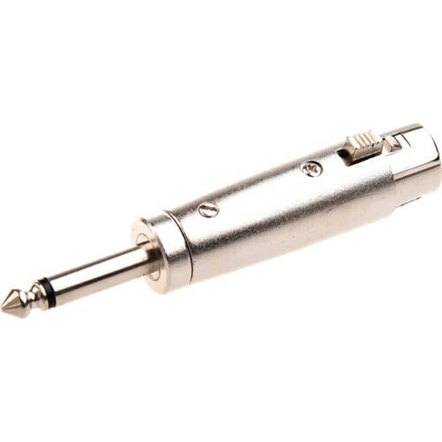 Silver-colored 3 Pin XLR Female To 1/4" 6.35mm Male Mono Jack Lead Adapter AD