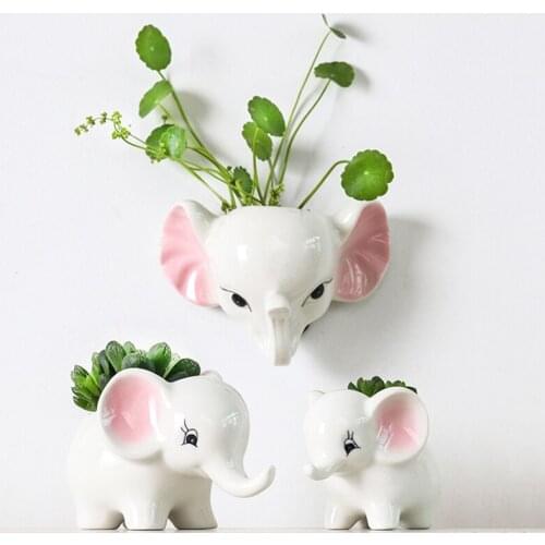 Cute Elephant Hanging Planter Ceramic ower Pots Gardening Container Animal Decor for Indoor Outdoor JDH88