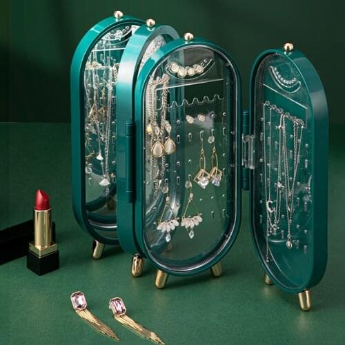 Foldable Jewelry Storage Box Portable Earrings Necklace Display Stand High Capacity Luxury Retro Screen Jewelry Organizer Case